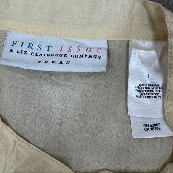 First Issue Liz Claiborne Beaded Oversized Button Front Shirt Cream 1 14W 16W - Picture 9 of 11